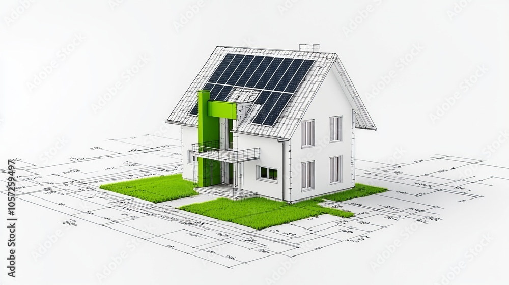 This illustration shows solar panels on a green building, symbolizing sustainable energy. This illustration shows solar panels on a green building, symbolizing sustainable energy.
