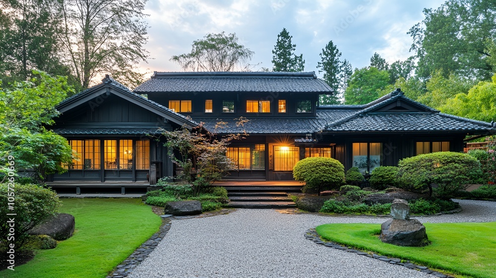 Fototapeta premium a house with a stone pathway leading to it