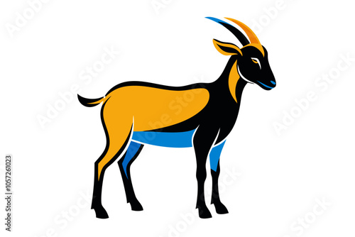 African Goat Silhouette - Colorful Vector on White Background