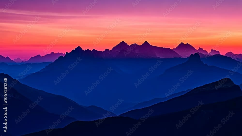A beautiful sunset paints the sky above the majestic mountains A beautiful sunset paints the sky above the majestic mountains
