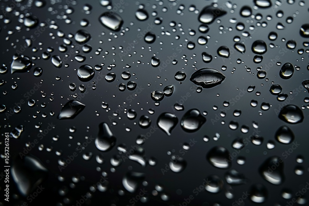 Photo of Many water droplets on black glass surface. Background texture for backdrops or mapping Photo of Many water droplets on black glass surface. Background texture for backdrops or mapping