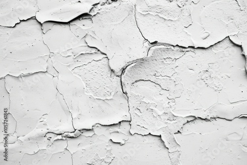 Photo of Rough peeled white plaster wall. Background texture for backdrops or mapping