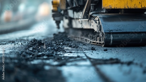 A detailed shot of a road milling machine removing old pavement to prepare for