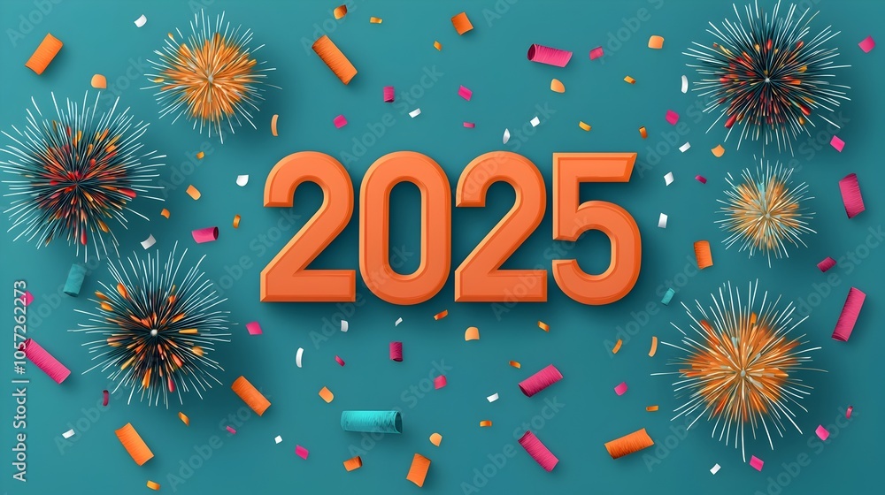 Sleek and modern New Year 2025 scene featuring a bold futuristic numeric font surrounded by minimal line art fireworks and confetti elements leaving clear space for advertisements promotions Sleek and modern New Year 2025 scene featuring a bold futuristic numeric font surrounded by minimal line art fireworks and confetti elements leaving clear space for advertisements promotions