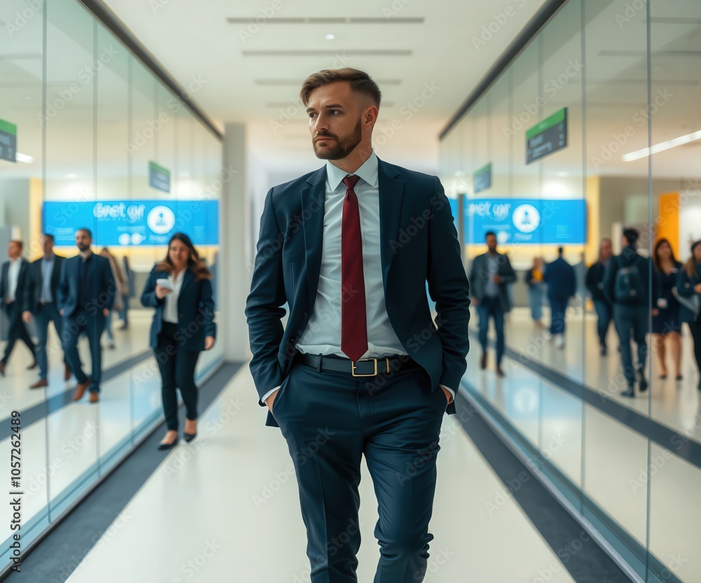 Confident Businessman Walking Through Office Hallway
Confident Businessman Walking Through Office Hallway