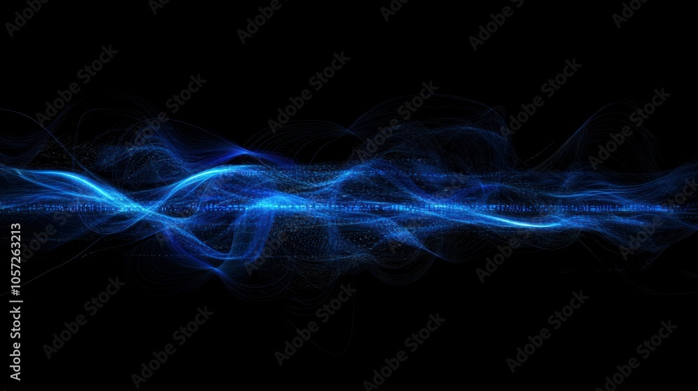 Blue glow with light trails, futuristic and digital on black Blue glow with light trails, futuristic and digital on black