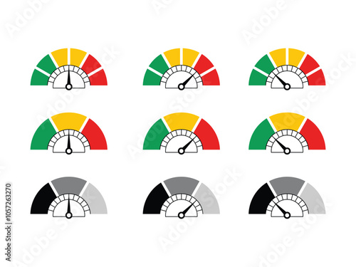 meter gauge design, low, normal and high level indicators symbol vector on transparent background