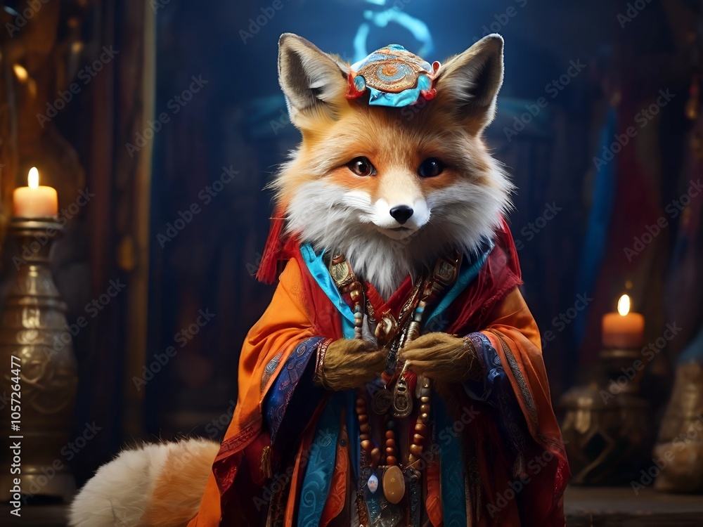 Fox wizard shaman in a robe and hat AI generated Fox wizard shaman in a robe and hat AI generated
