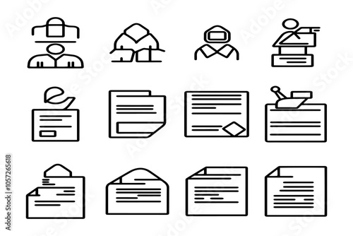 Minimalistic Business Document and Icon Set for Office, Management, and Communication Projects.