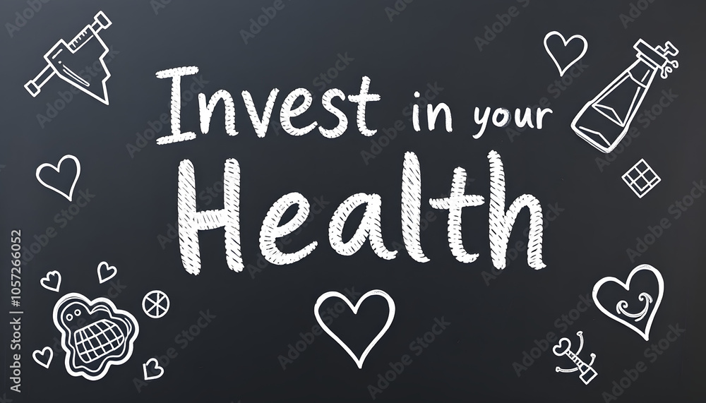 Invest in your health advice on blackboard isolated with white highlights, png Invest in your health advice on blackboard isolated with white highlights, png