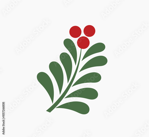 Christmas mistletoe branch plant symbol. Christmas decoration design element. Vector illustration.