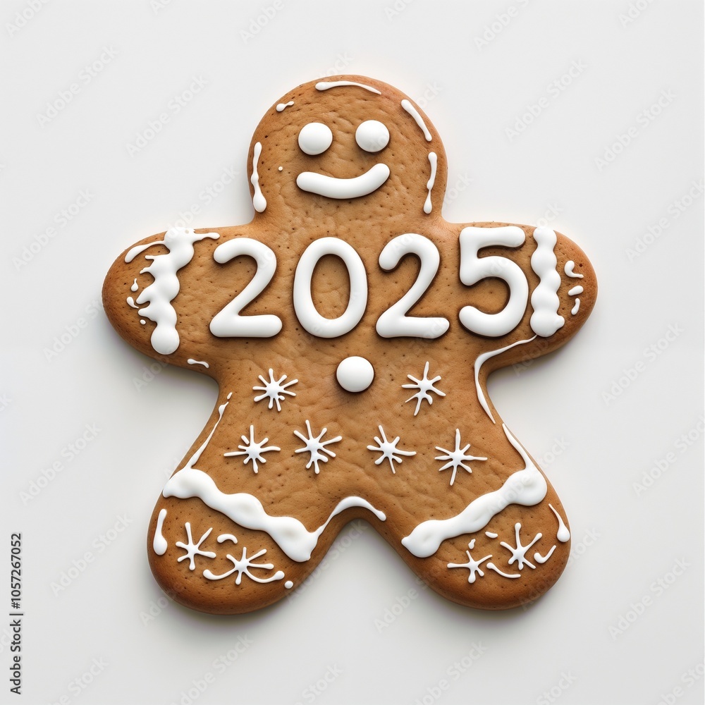 Festive gingerbread cookie shaped like a man with decorations and Festive gingerbread cookie shaped like a man with decorations and