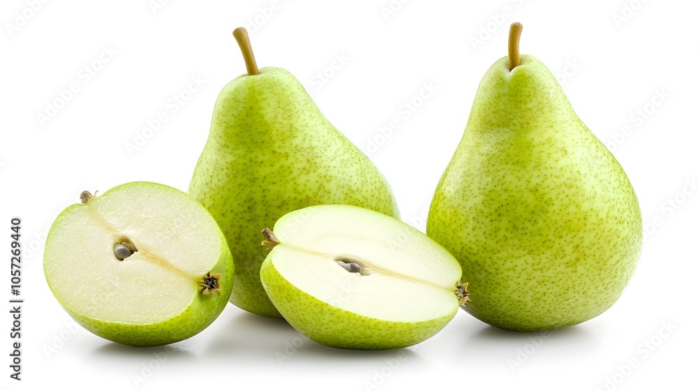 Vibrant Fresh Green Pear Isolated on Clean White Background Healthy Juicy Organic Fruit with Smooth Surface and Appealing Gourmet Vibrant Fresh Green Pear Isolated on Clean White Background Healthy Juicy Organic Fruit with Smooth Surface and Appealing Gourmet
