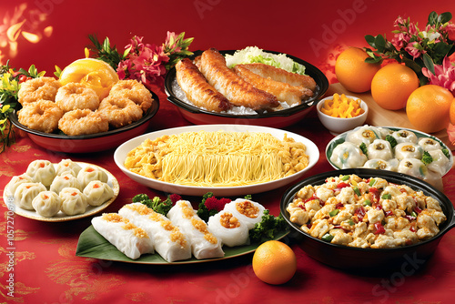 Traditional Chinese New Year Dinner Spread
