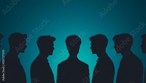 Silhouettes of multiple individuals against a colorful background, creating a sense of mystery and contemplation.