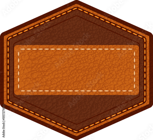Leather label with grungy texture and seam. Brown lag element or sign, isolated for cloth design