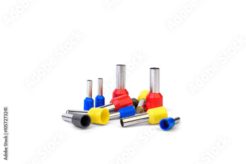 Colorful terminal assortment isolated on white background.