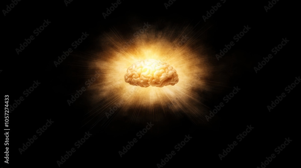 A glowing brain surrounded by light in a dark backdrop symbolizes intelligence, creativity, and innovative ideas, ideal for concepts related to psychology, education, and mental health, A glowing brain surrounded by light in a dark backdrop symbolizes intelligence, creativity, and innovative ideas, ideal for concepts related to psychology, education, and mental health,