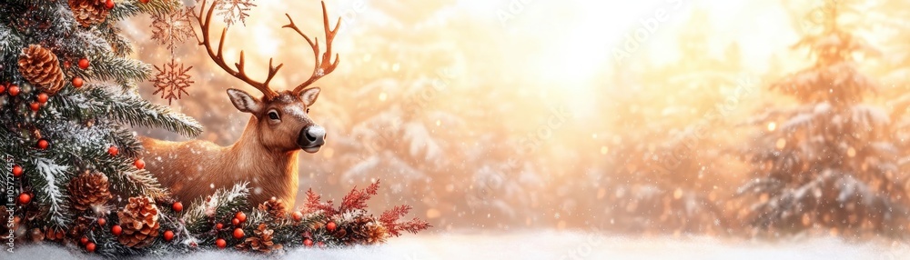 Elegant Reindeer with Garland and Snowflakes A Charming Holiday Card to Celebrate the Season with Style and Grace in a Winter Wonderland Setting of Cheer and Joyful Ambiance Elegant Reindeer with Garland and Snowflakes A Charming Holiday Card to Celebrate the Season with Style and Grace in a Winter Wonderland Setting of Cheer and Joyful Ambiance
