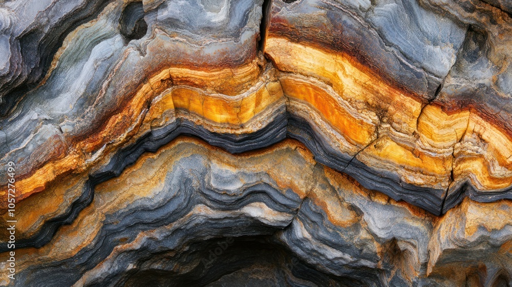 Rough mineral formations with layered textures in muted colors Rough mineral formations with layered textures in muted colors