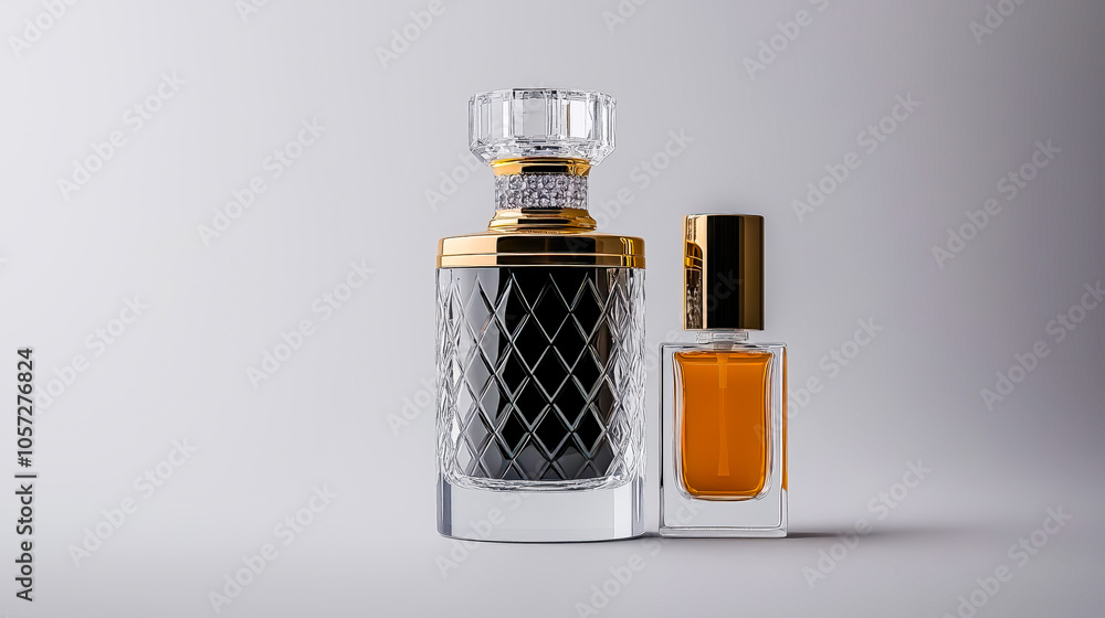 Elegant luxury perfume bottles adorned with intricate detailing. Sophisticated fragrance packaging showcasing timeless beauty and refined opulence Brainstorming Advertising Marketing Elegant luxury perfume bottles adorned with intricate detailing. Sophisticated fragrance packaging showcasing timeless beauty and refined opulence Brainstorming Advertising Marketing