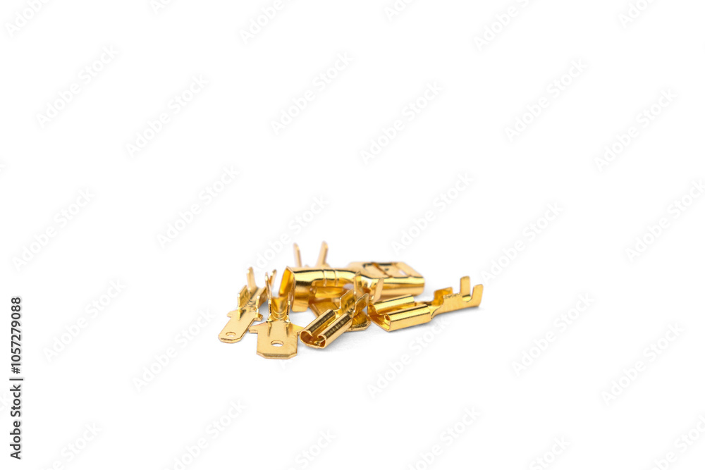 Male and female wiring connectors terminal isolated on white background. Male and female wiring connectors terminal isolated on white background.