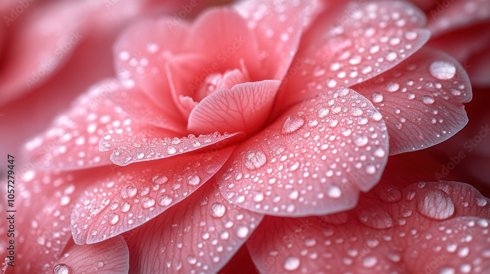Close-up of a pink flower with droplets of water on its petals. Close-up of a pink flower with droplets of water on its petals.