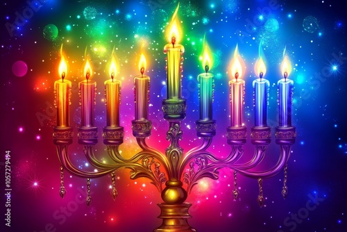 Festive candelabrum in vibrant cosmic backdrop