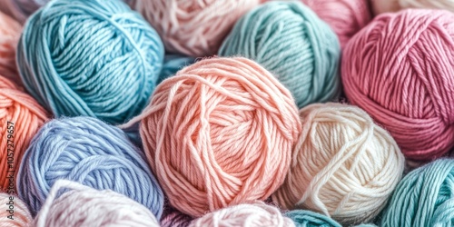 Close-up of Pastel Colored Yarn Balls