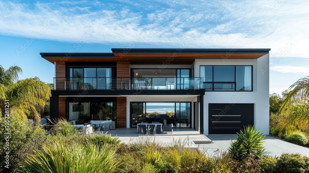 Modern Coastal Home Surrounded by Lush Landscape Modern Coastal Home Surrounded by Lush Landscape