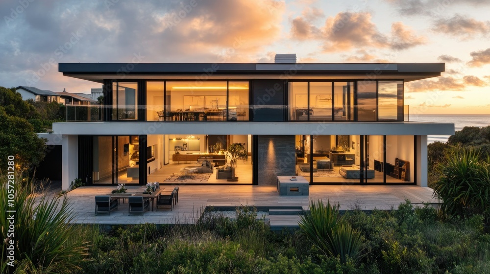 Modern Coastal Home with Captivating Sunset View Modern Coastal Home with Captivating Sunset View