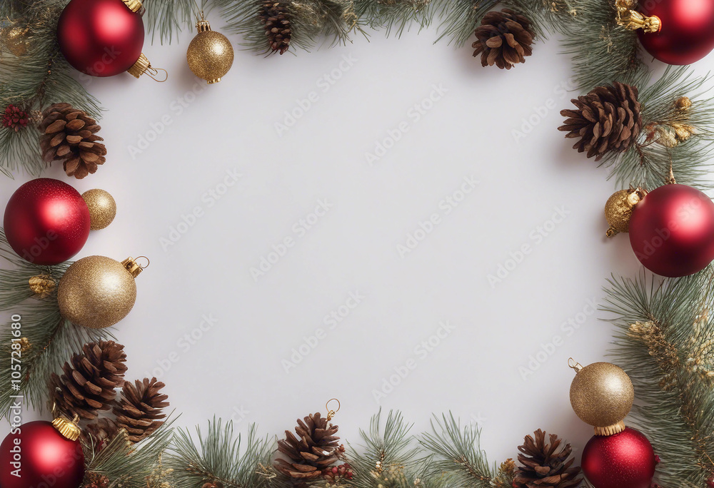 Christmas garland with red and gold baubles berries and pinecones on a white background transparent Christmas garland with red and gold baubles berries and pinecones on a white background transparent