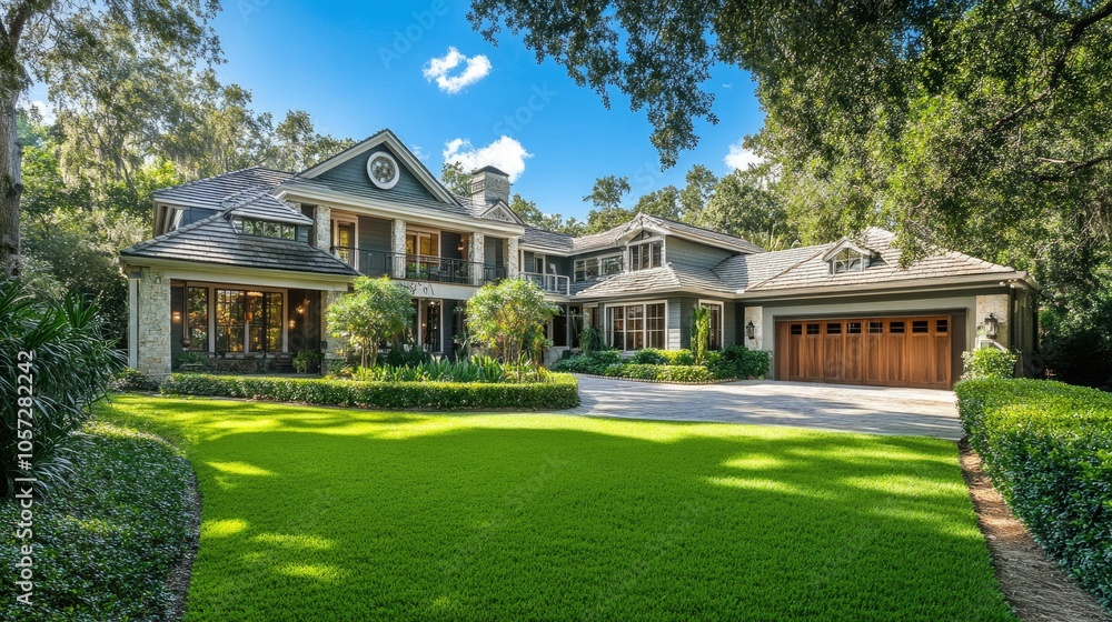 Naklejka premium Charming Large House with Expansive Lawn