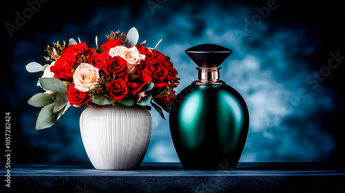 Elegant luxury perfume bottles adorned with intricate  detailing. Sophisticated fragrance packaging showcasing timeless beauty and refined opulence Brainstorming Advertising Marketing photo