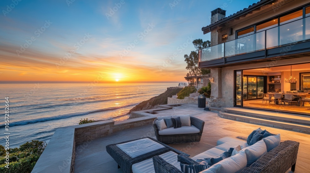 Fototapeta premium Stunning Sunset View from Chic Coastal House