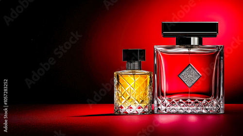 Elegant luxury perfume bottles adorned with intricate  detailing. Sophisticated fragrance packaging showcasing timeless beauty and refined opulence Brainstorming Advertising Marketing photo