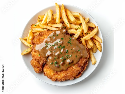 Delicious Golden Brown Fried Chicken and Fries Dish