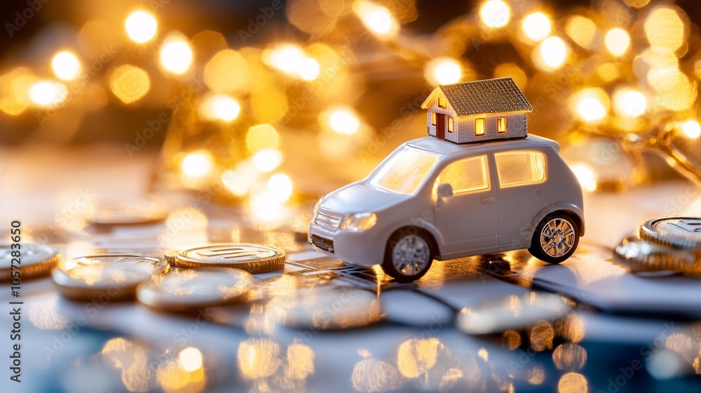 Model Home on Car with Lights and Coins Model Home on Car with Lights and Coins