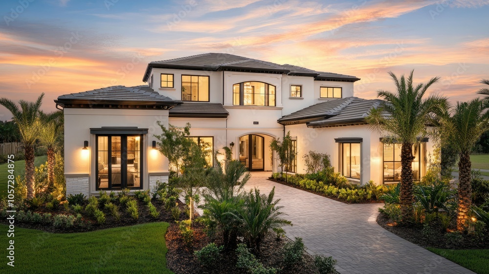 Fototapeta premium Luxurious Picturesque Home at Sunset