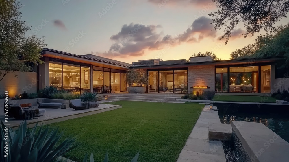 Obraz premium Scenic Dallas Property with Modern Architecture at Sunset