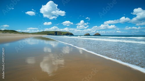 Serene Beach Scene with Gentle Waves and Clear Sky