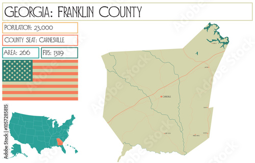 Large and detailed map of Franklin County in Georgia USA.