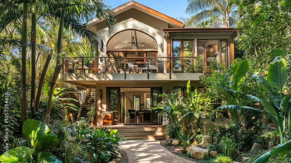 Striking Two-Story Home Surrounded by Lush Foliage Striking Two-Story Home Surrounded by Lush Foliage