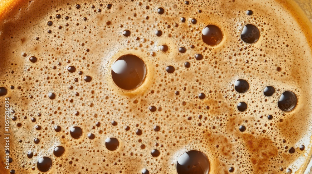 Close-up of a warm, frothy coffee surface with rich bubbles and a creamy texture. Close-up of a warm, frothy coffee surface with rich bubbles and a creamy texture.