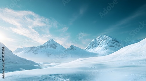 Wallpaper Mural Arctic panorama featuring pristine snow fields and ice-covered mountains, showcasing vast winter wilderness with ethereal blue sky and wispy clouds over frozen tundra. Torontodigital.ca