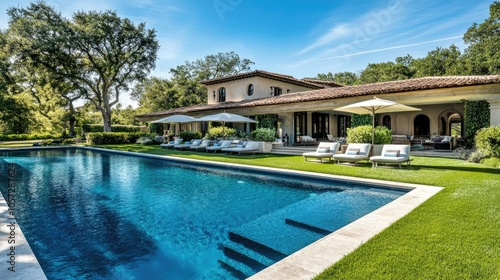 Wallpaper Mural Elegant Outdoor Villa with Stunning Pool and Landscape Torontodigital.ca