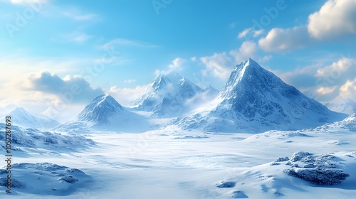 Wallpaper Mural Arctic panorama featuring pristine snow fields and ice-covered mountains, showcasing vast winter wilderness with ethereal blue sky and wispy clouds over frozen tundra. Torontodigital.ca