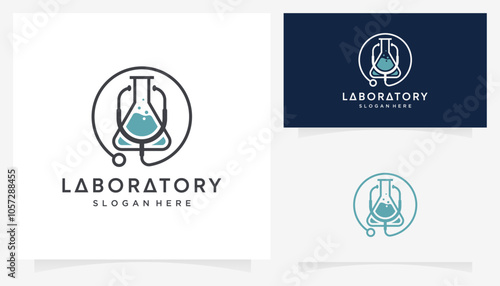 Unique vector combined of lab glass with stethoscope medical equipment shape icon symbols. Abstract idea of science and medical research logo design graphic.