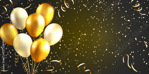 Gold balloons and glitter background
