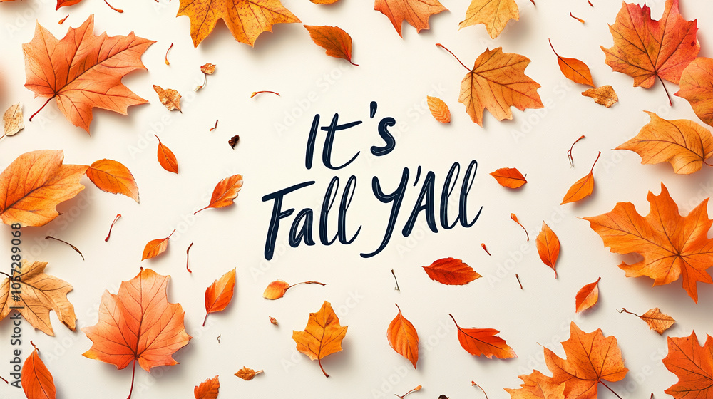 orange leaves on a light background top view with the inscription It's Fall Y'All orange leaves on a light background top view with the inscription It's Fall Y'All
